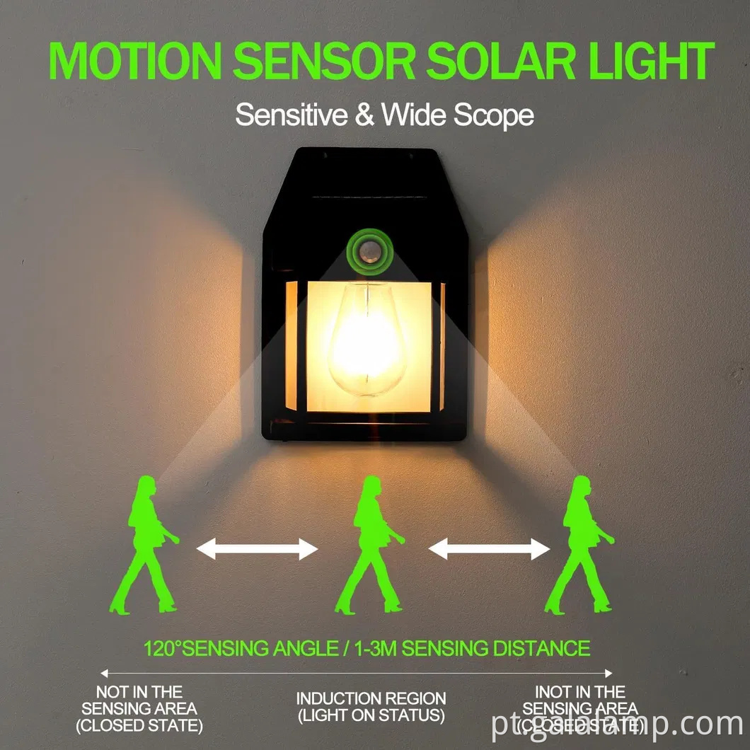 Sensor de movimento solar luz de parede externa com 3 modos
